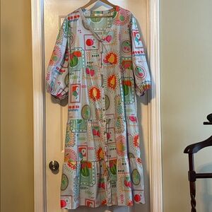 97% Cotton  Multicolor Women's Maxi Dress Boho Button Down Flounce Hem. Size 1X